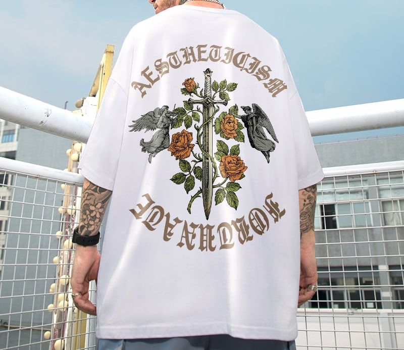 Cowpow - T-shirt met korte mouwen, ronde hals en rozenzwaardprint