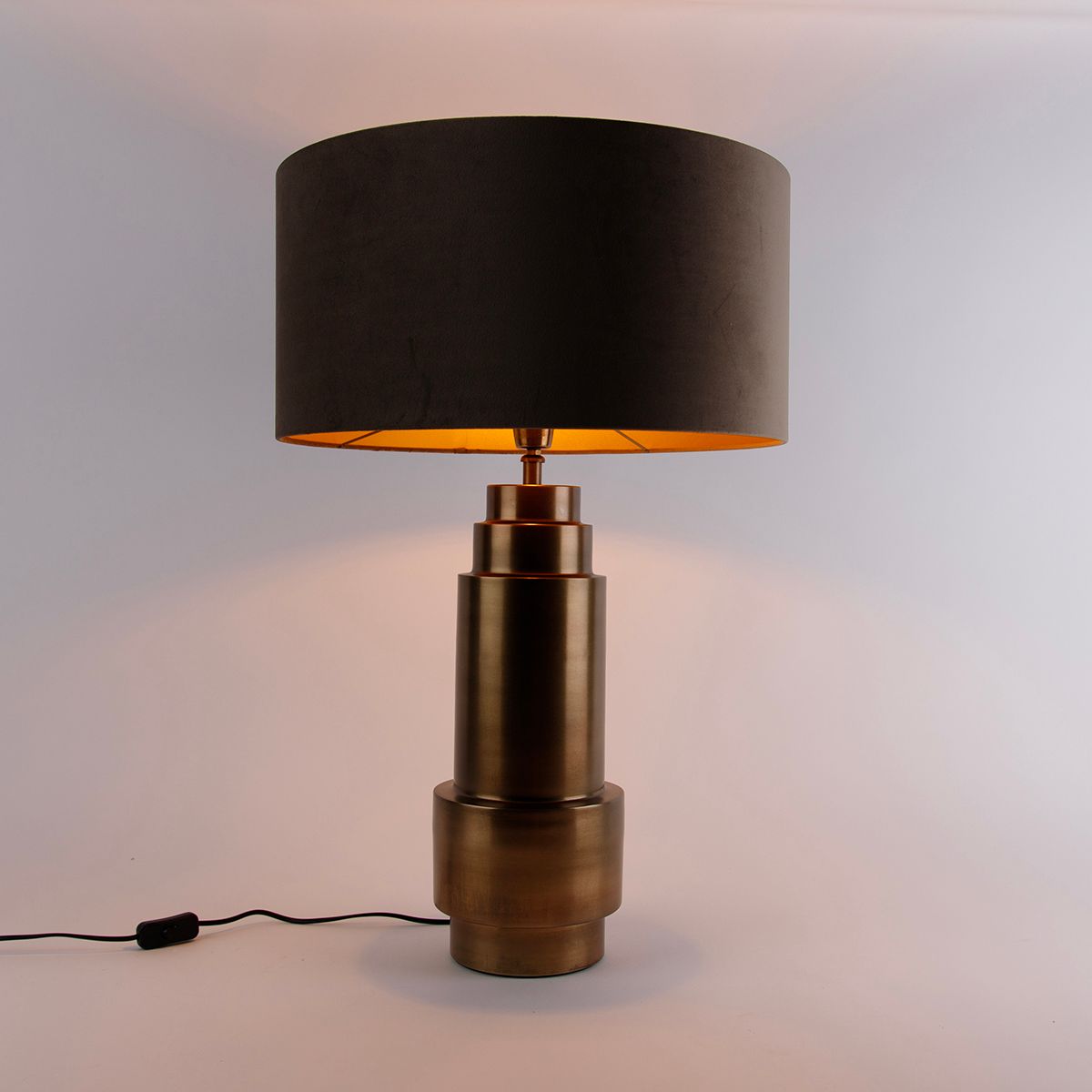 Tafellamp brons velours kap taupe met goud 50 cm - Bruut