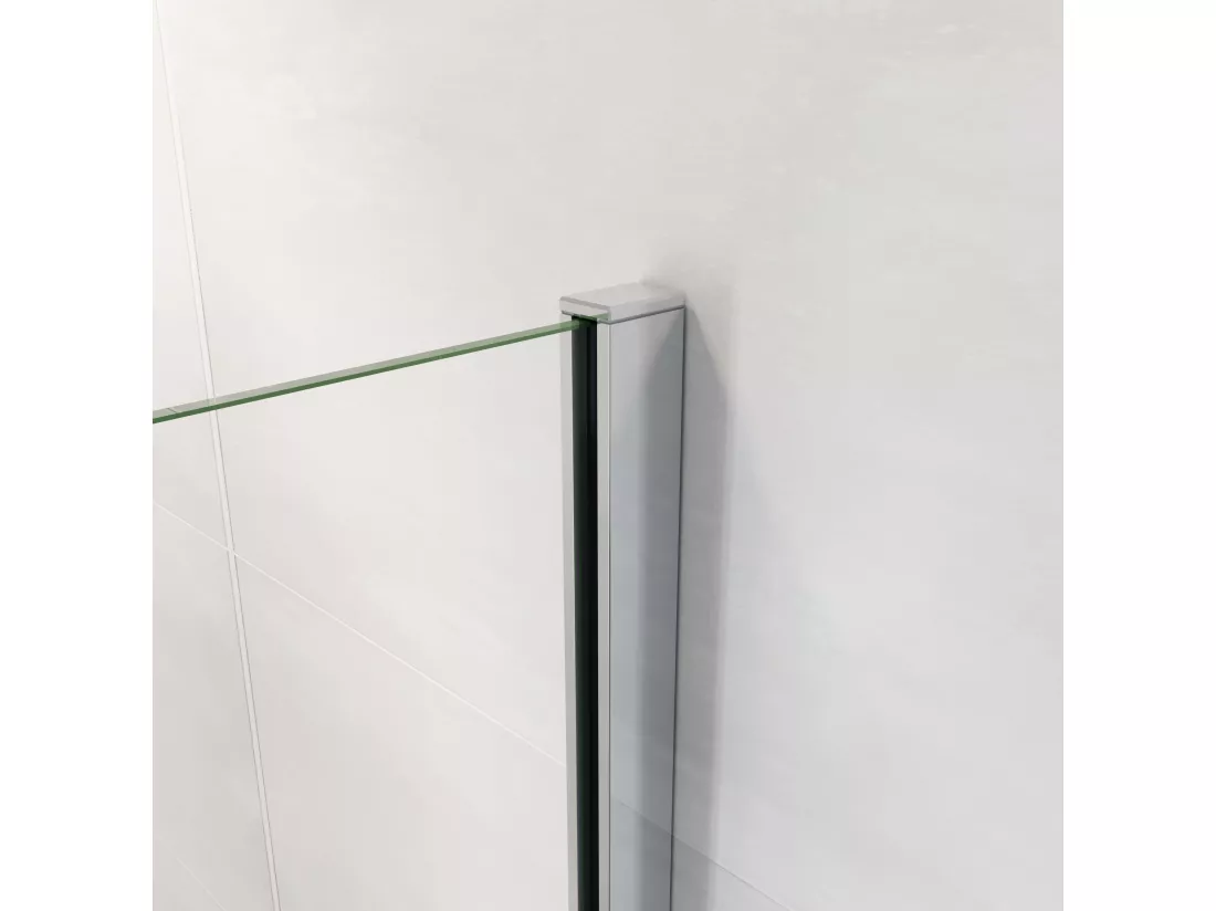 AICA paroi de douche à l'italienne chrome 90x190cm,6mm verre anticalcaire avec bandes horizontales sérigraphiées,barre de fixation 90cm en carré