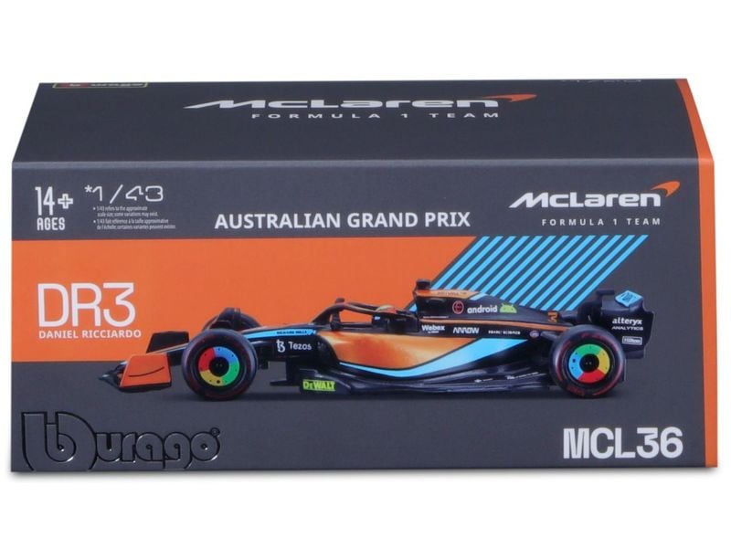 BBurago McLaren Mercedes F1 MCL36 Ricciardo 2022 1:43 Sammlermodell im Massstab 1:43