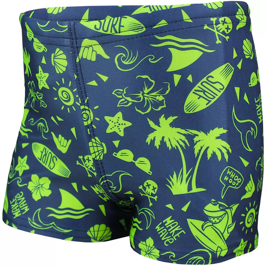 Aquarti Jungen Badehose Gestreift mit Motiven dunkelgrün