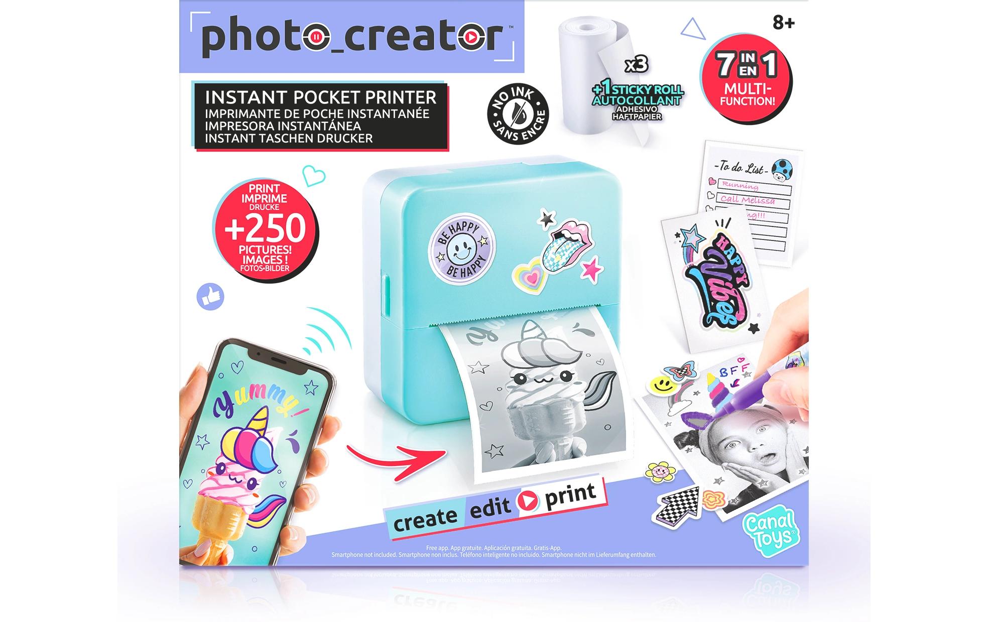 Starter-Set Instant Pocket Printer BlauTaschen-Drucker Set für Smartphone mit Markern, Stickern und Thermopapier-Rollen für Instant-Druck