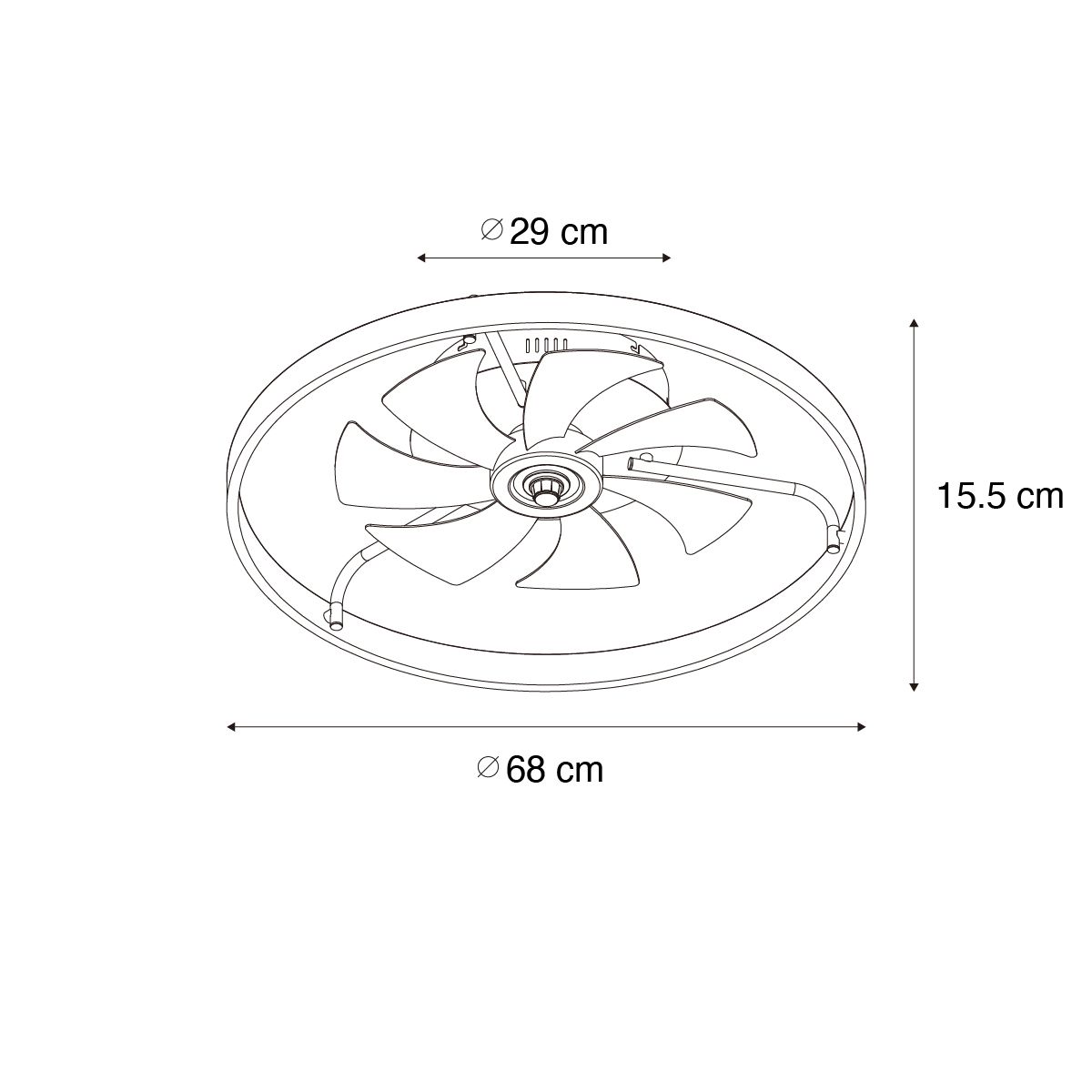 Plafondventilator zwart 70cm incl. LED dimbaar met afstandsbediening - Maddy