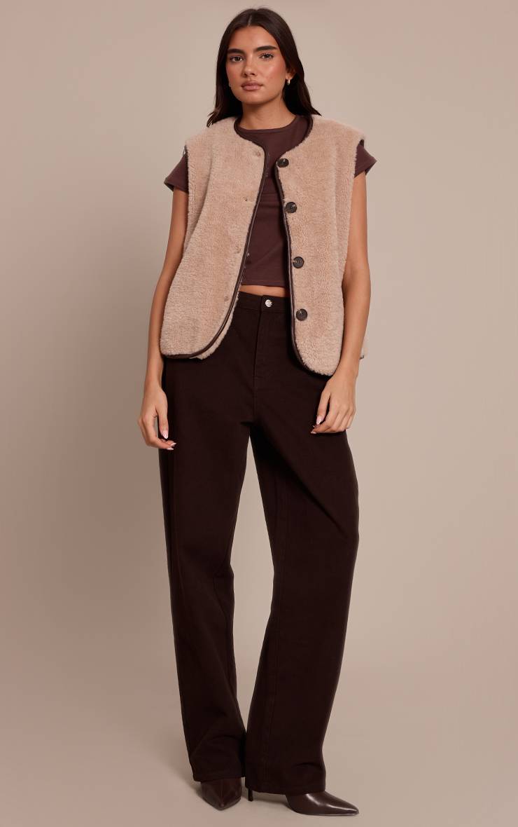 Beige Gilet En Imitation Mouton Retourné Avec Finitions Synthétiquecuir