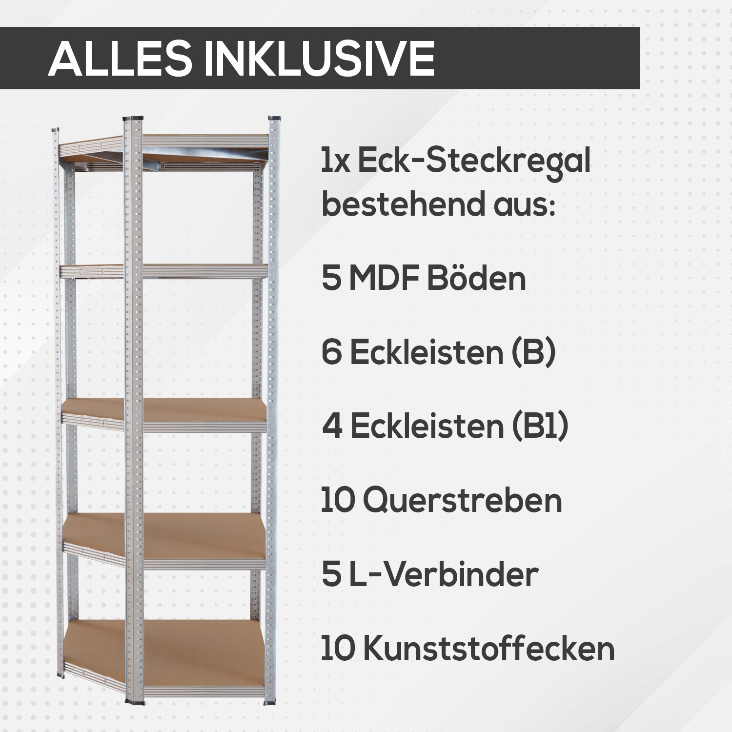 TroniTechnik® Schwerlastregal, Kellerregal, Lagerregal, 40 x 40 x 70 x 70 x 180 cm, Stahlgestell, bis 875 kg , 5 Ablagen