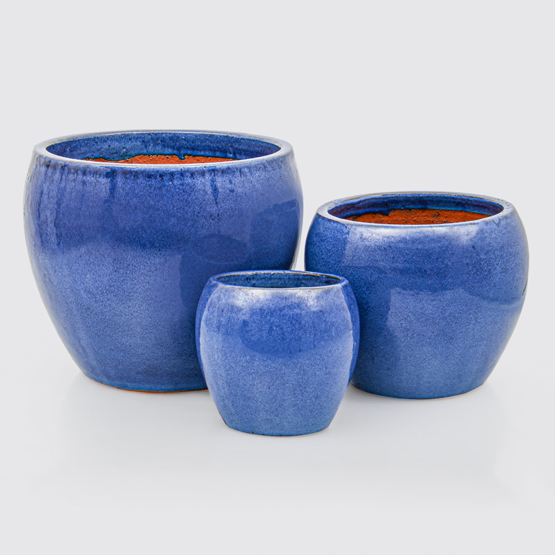 Cache-pot 'Cyrene' en céramique émaillée bleu