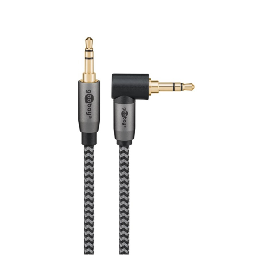 (1m) 3.5mm Klinke Audio Stecker Stereo AUX Kabel mit 90° Grad Winkel und vergoldeten Kontakten (65278) - Sharkskin Grey