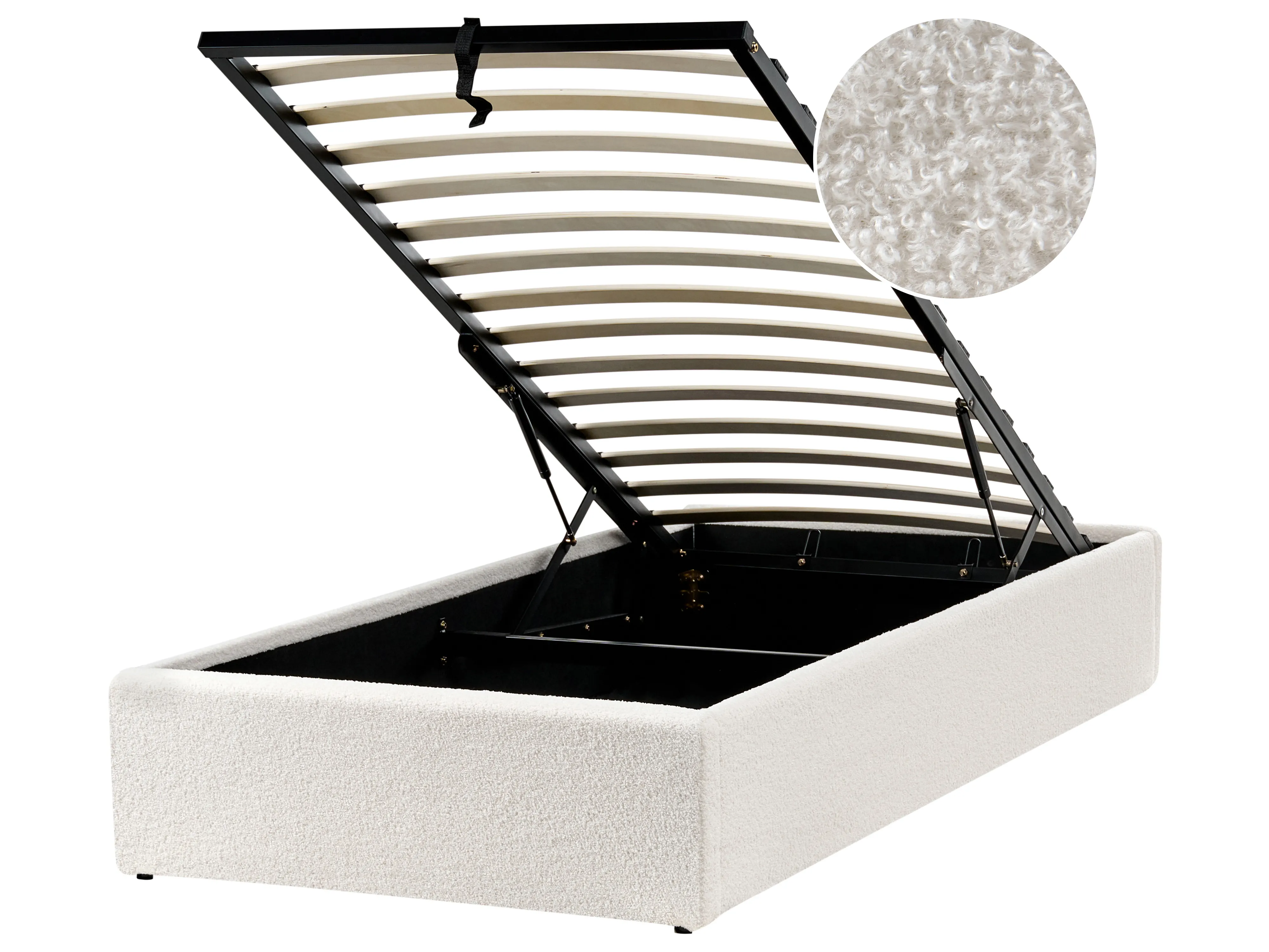 Opbergbed zonder hoofdbord Bouclé DINAN 90 x 200 cm Gebroken wit