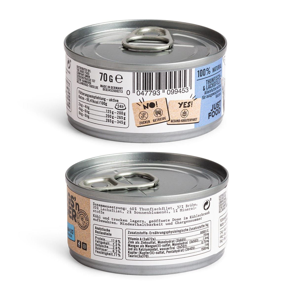 Dogs’n Tiger Adult Premium Katzenfutter, Meer, Nassfutter, Getreidefrei, Thunfisch & Lachs