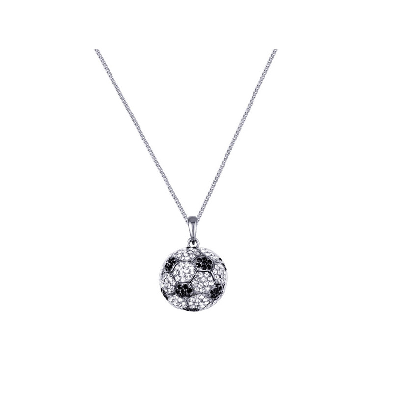 Collier Ballon de Football orné de 300 Cristaux Swarovski Blancs et Noirs