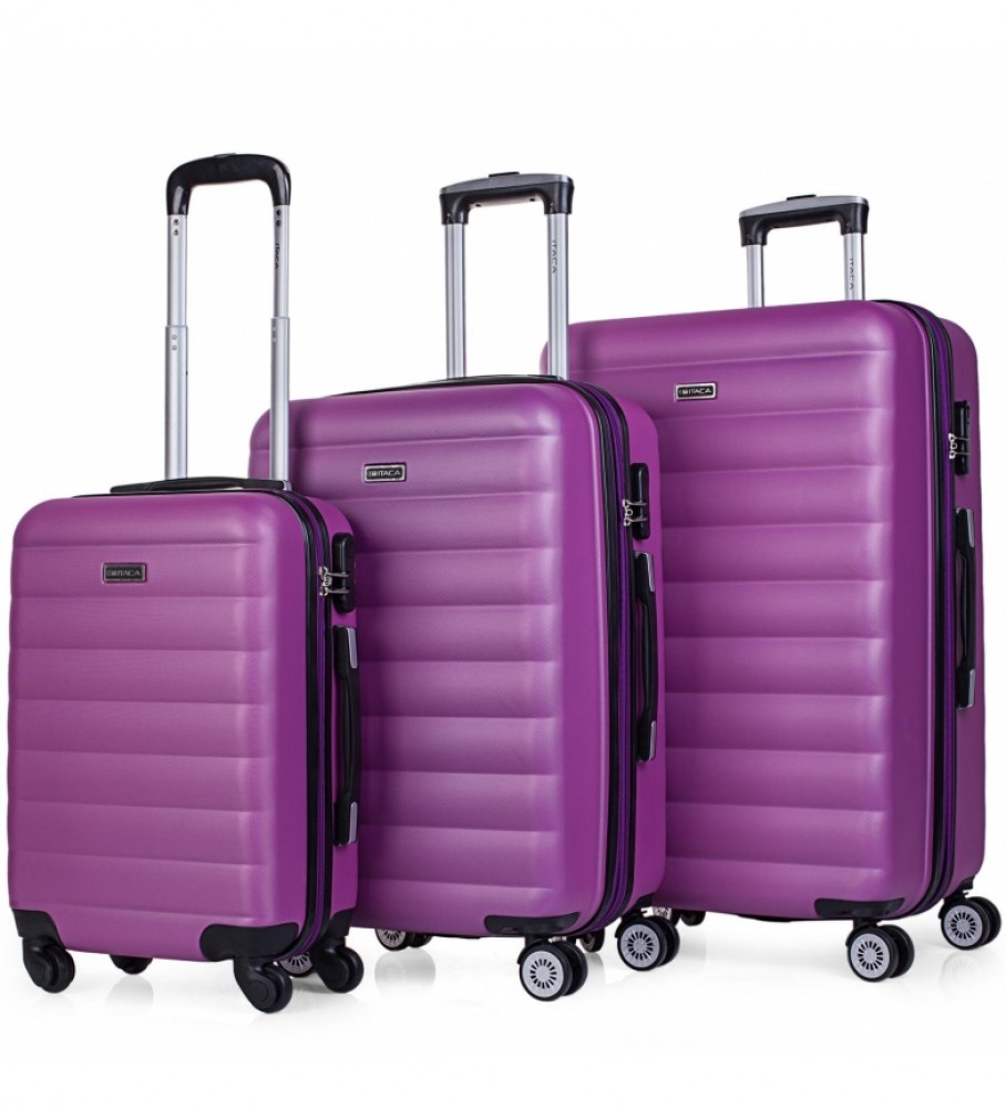 Conjunto de malas rígidas de viagem ITACA com 4 rodas, modelo 71200, cor roxa - 55 x 65 x 75 cm -