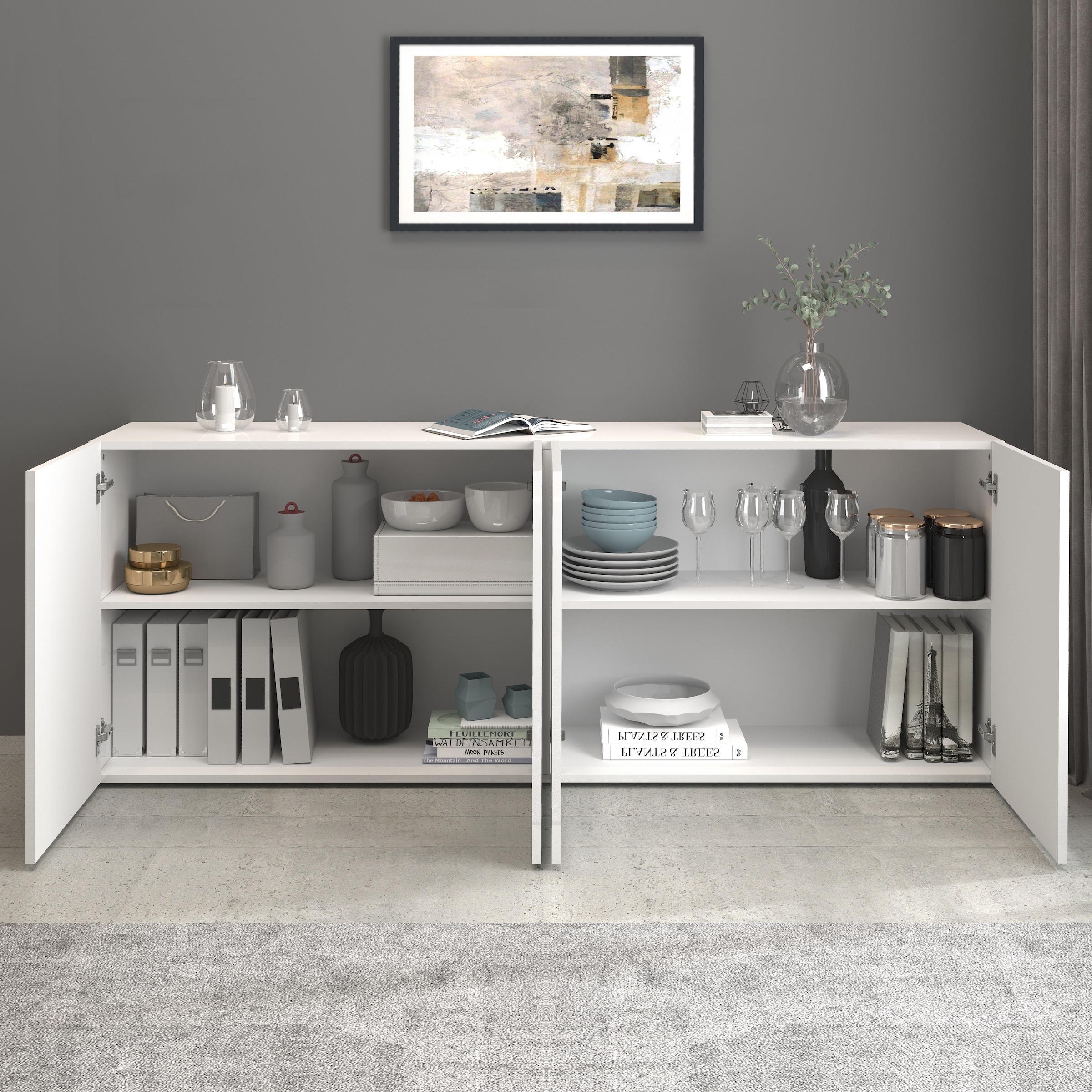 INOSIGN Sideboard »Egypt, Kommode, Schrank, Kredenz,  grifflos« 4 Türen, Fronten Hochglanz lackiert, Breite 180