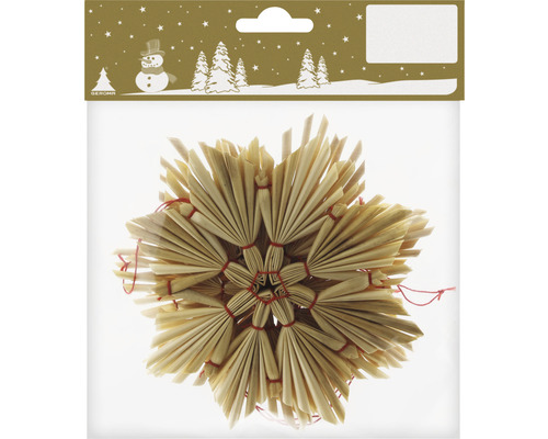 Verpakking van 4 decoratieve stro-sneeuwvlokken, 11 cm, natuurlijk