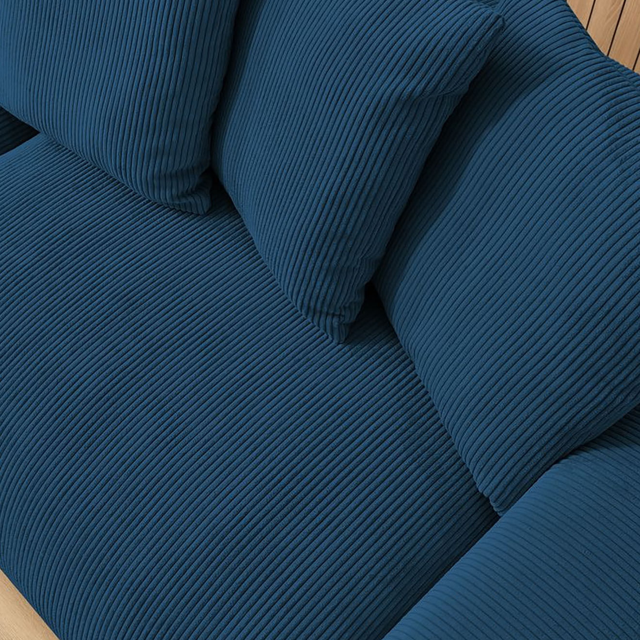 Bobochic Canapé 4 places moelleux voltaire velours côtelé bleu foncé - 320x124x75 cm