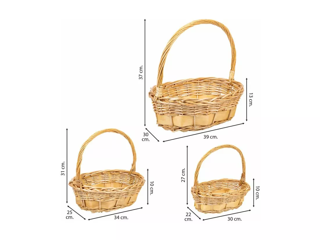 Ensemble de 3 paniers en osier avec poignées marron