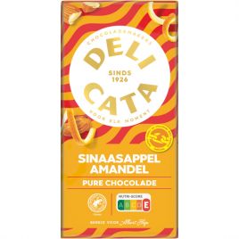 Delicata Pure chocolade reep met sinaasappel en amandel