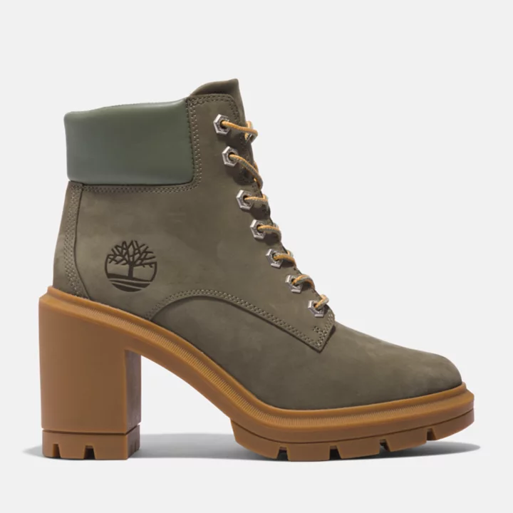 Bota feminina Allington de cano alto com cadarço na cor verde-escura.