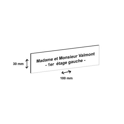 Plaque boîte à lettres personnalisée avec votre texte - 100 x 30 mm - blanche - adhésivée prête à poser