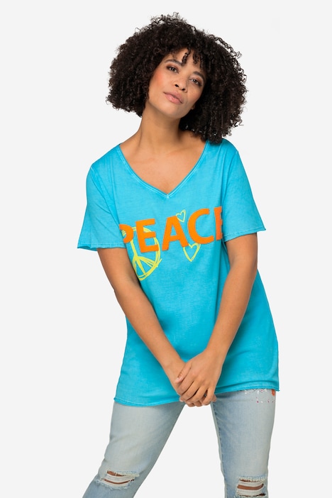 T-Shirt, PEACE Druck, Rundhals, Halbarm