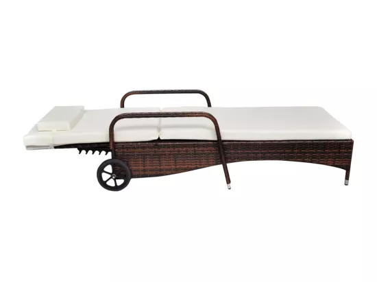 Chaise longue avec coussin et roues Résine tressée Marron