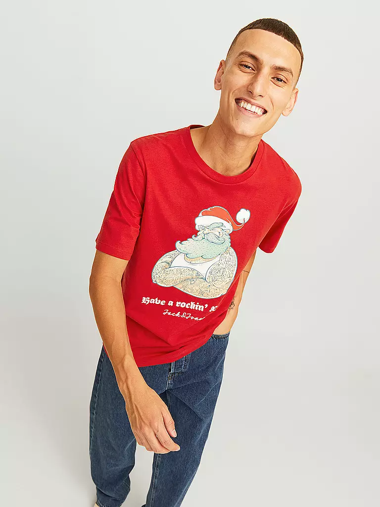 JACK & JONES T-Shirt JJXMAS rot
