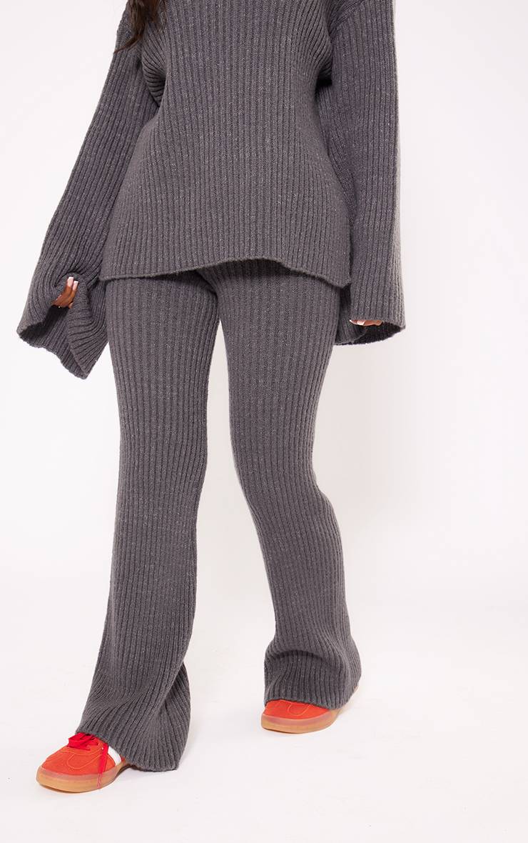 Charbon Pantalon Petite Large En Maille Côtelée