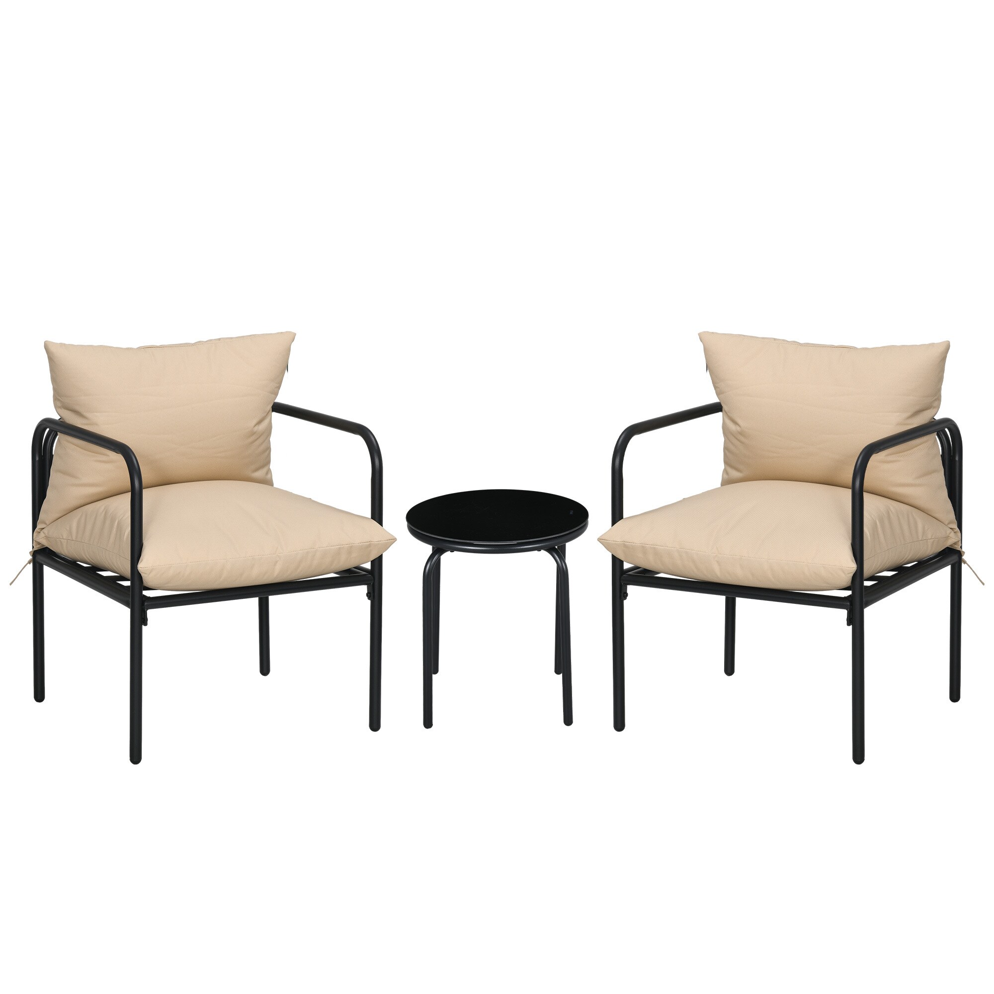 Outsunny Bistro-Set mit 2 Stühlen und Beistelltisch beige 58L x 58B x 66H cm