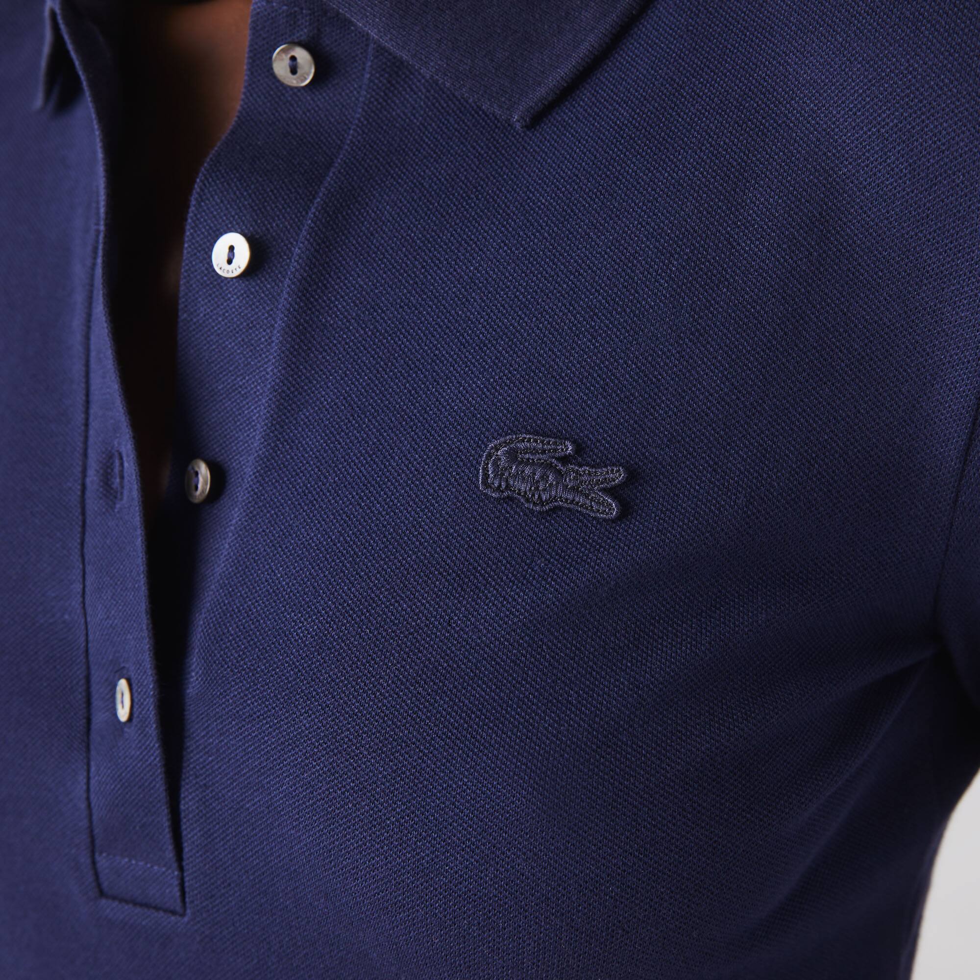 Slim Fit Damen LACOSTE Poloshirt in Stretch-Piqué Lange Ärmel - Blau - Lacoste - Damen