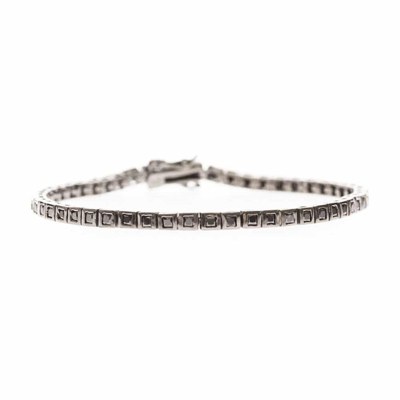 Bracelet Argent Carres Fins Sertis Noir