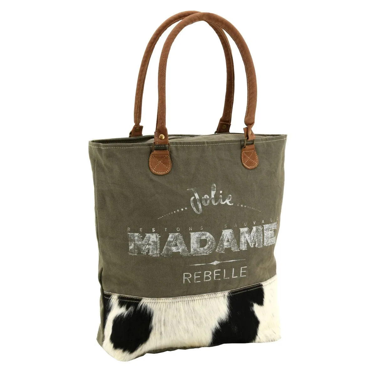 Aubry Gaspard Sac en coton et peau de vache Madame Rebelle