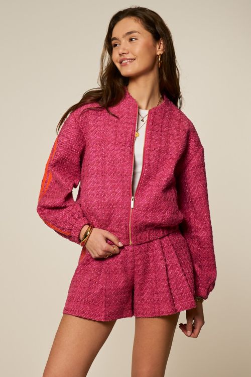 Roze bouclé short met tapes