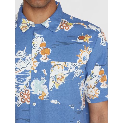 Knowledge Cotton Apparel Kortærmet Skjorte, Blue, XXL