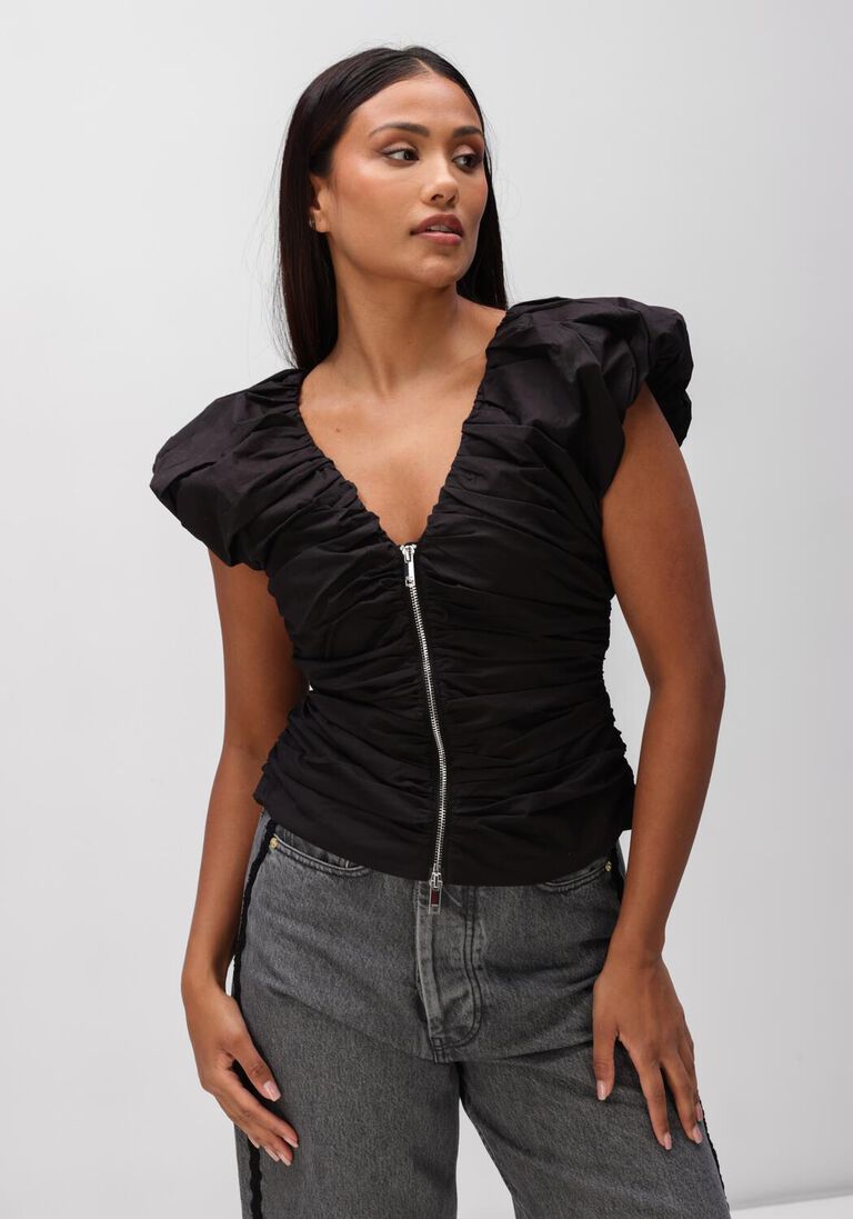 zwarte ganni tops & t-shirts stretch cotton ruches top