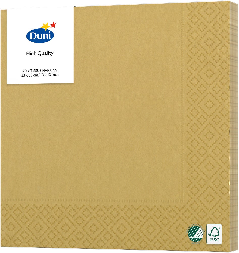 Duni servetten goud 33 x 33 cm 20 stuks