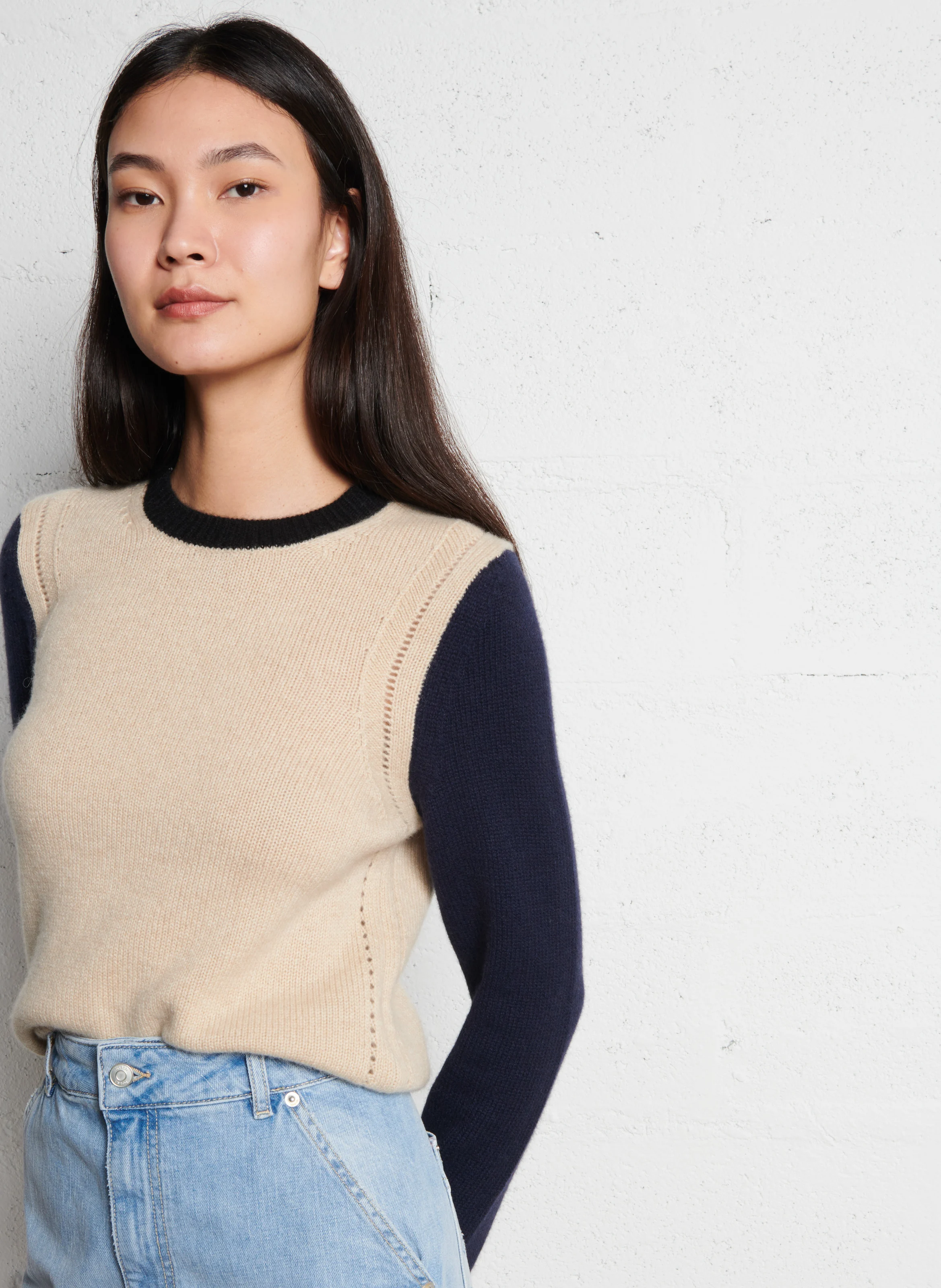 CALORA - Pull droit en cachemire| Beige