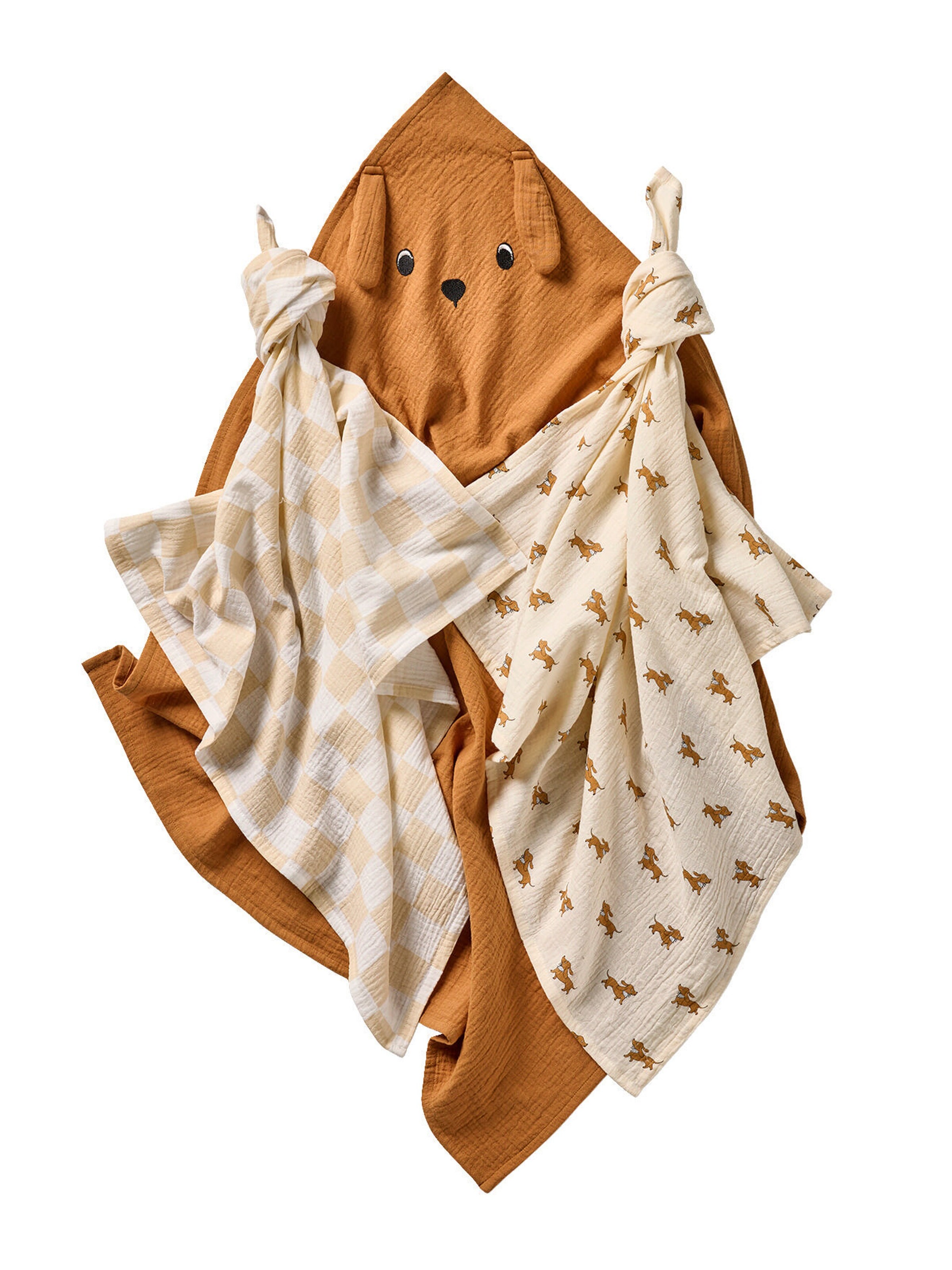 Vertbaudet 3er-Pack Baby Wickeltücher DACKEL set beige