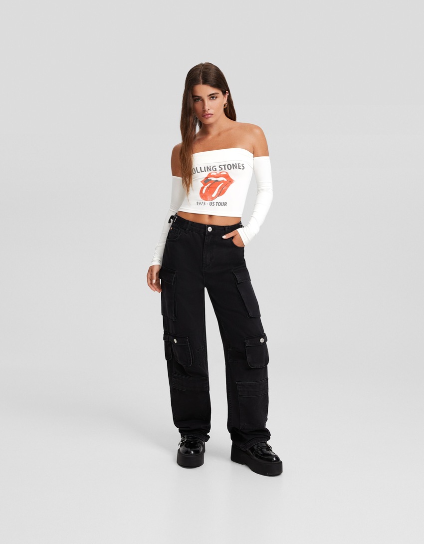 Camiseta de manga comprida com estampa dos Rolling Stones