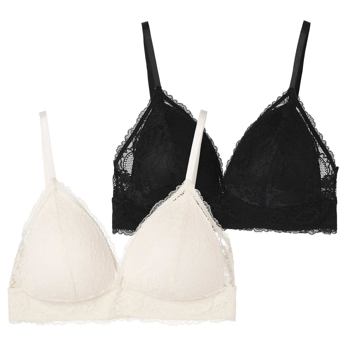 Gina Benotti 2 Damen Bralette-BHs aus floraler Spitze cremeweiss / schwarz