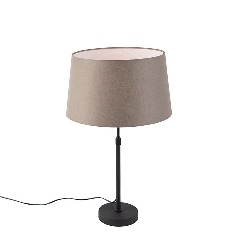 Tafellamp zwart met linnen kap taupe 35 cm verstelbaar - Parte