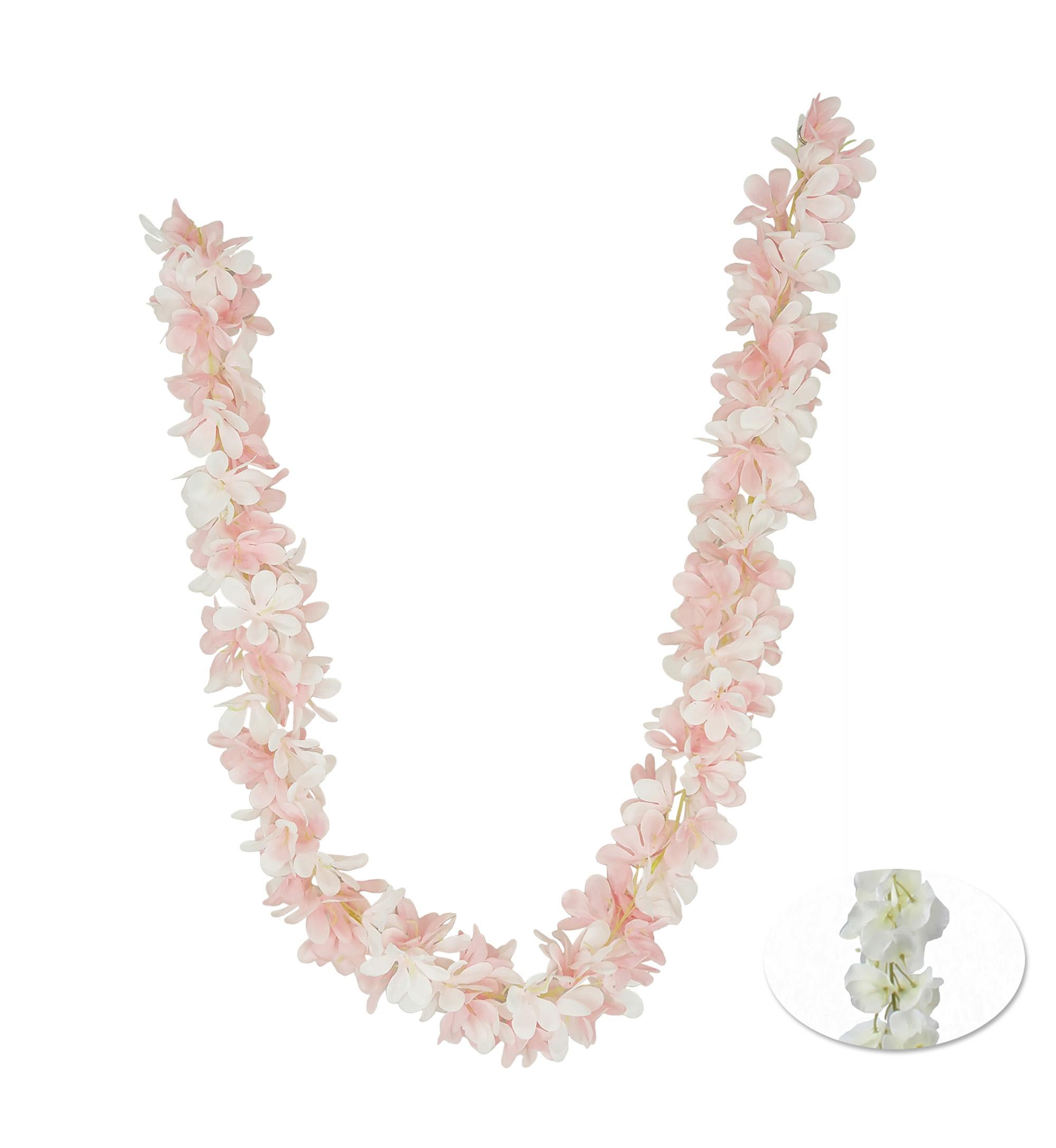 GUIRLANDE FLEURS H.140CM BLANC ET ROSE