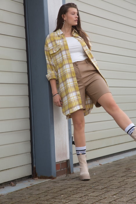 Hemdjacke, oversized, lang geschnitten, Hemdkragen, Langarm, Karo