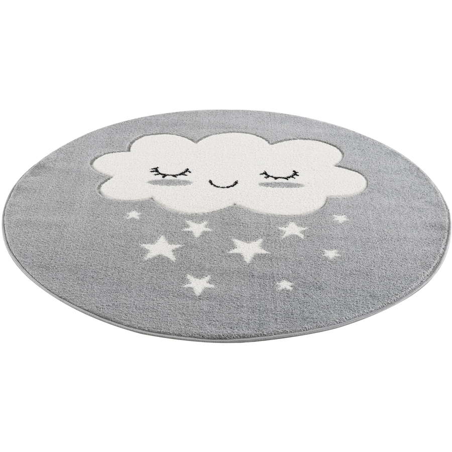 LIVONE Kinderteppich Kids love Rugs WOLKE Rund silbergrauweiss