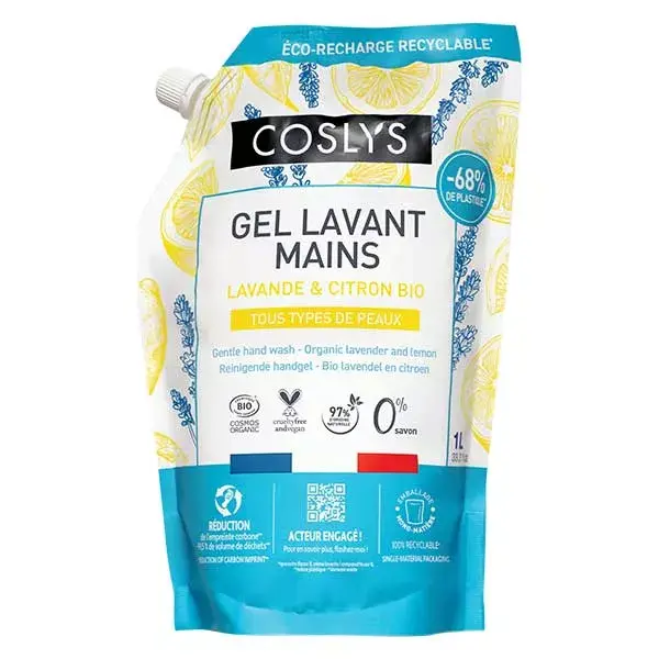 Gel de Sabonete Líquido para Mãos Coslys Orgânico Lavanda e Limão - Refil Ecológico 1L