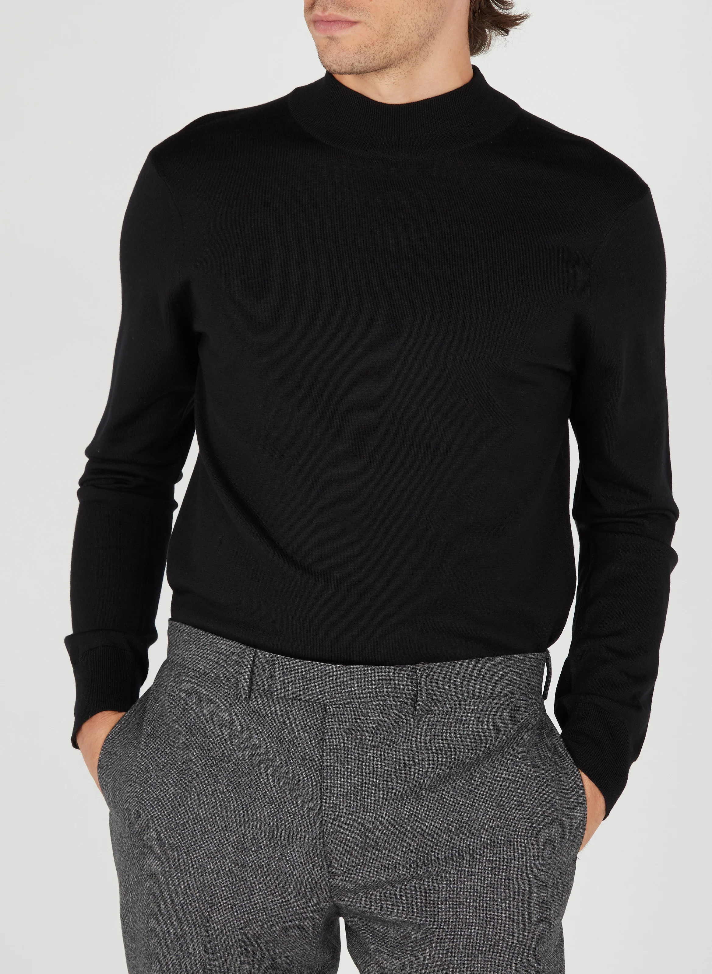 Pull col montant regular-fit en laine | Noir