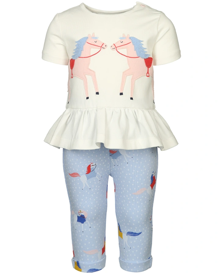 T-Shirt OLIVIA – HORSES mit Leggings in weiß/hellblau