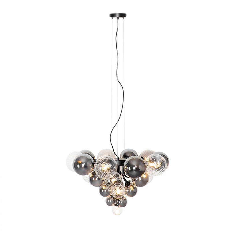 Hanglamp zwart met smoke en helder glas 13-lichts - Bonnie