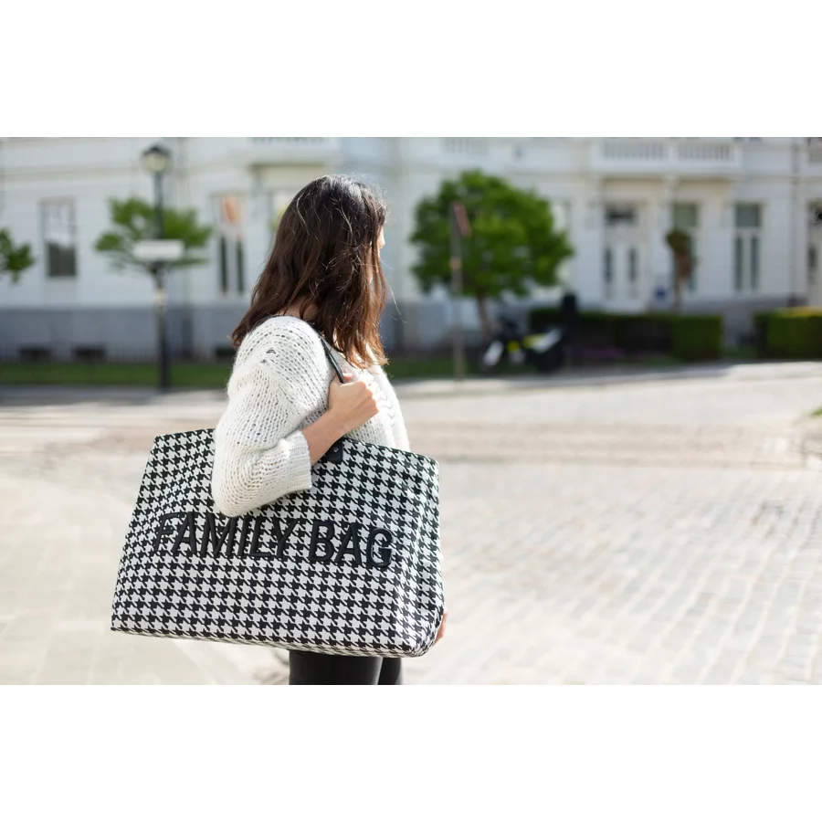 CHILDHOME Wickeltasche Family Bag Hahnentritt Schwarz