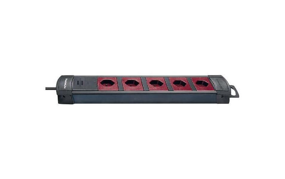 Steckdosenleiste Premium-Line 5xT13Ohne Schalter, schwarz/rot