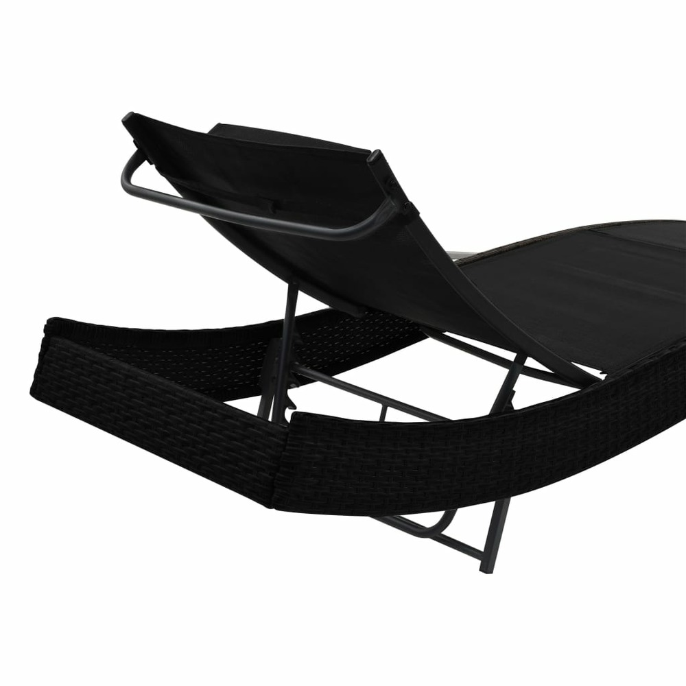 Transat chaise longue bain de soleil lit de jardin terrasse meuble d'extérieur avec oreiller résine tressée noir