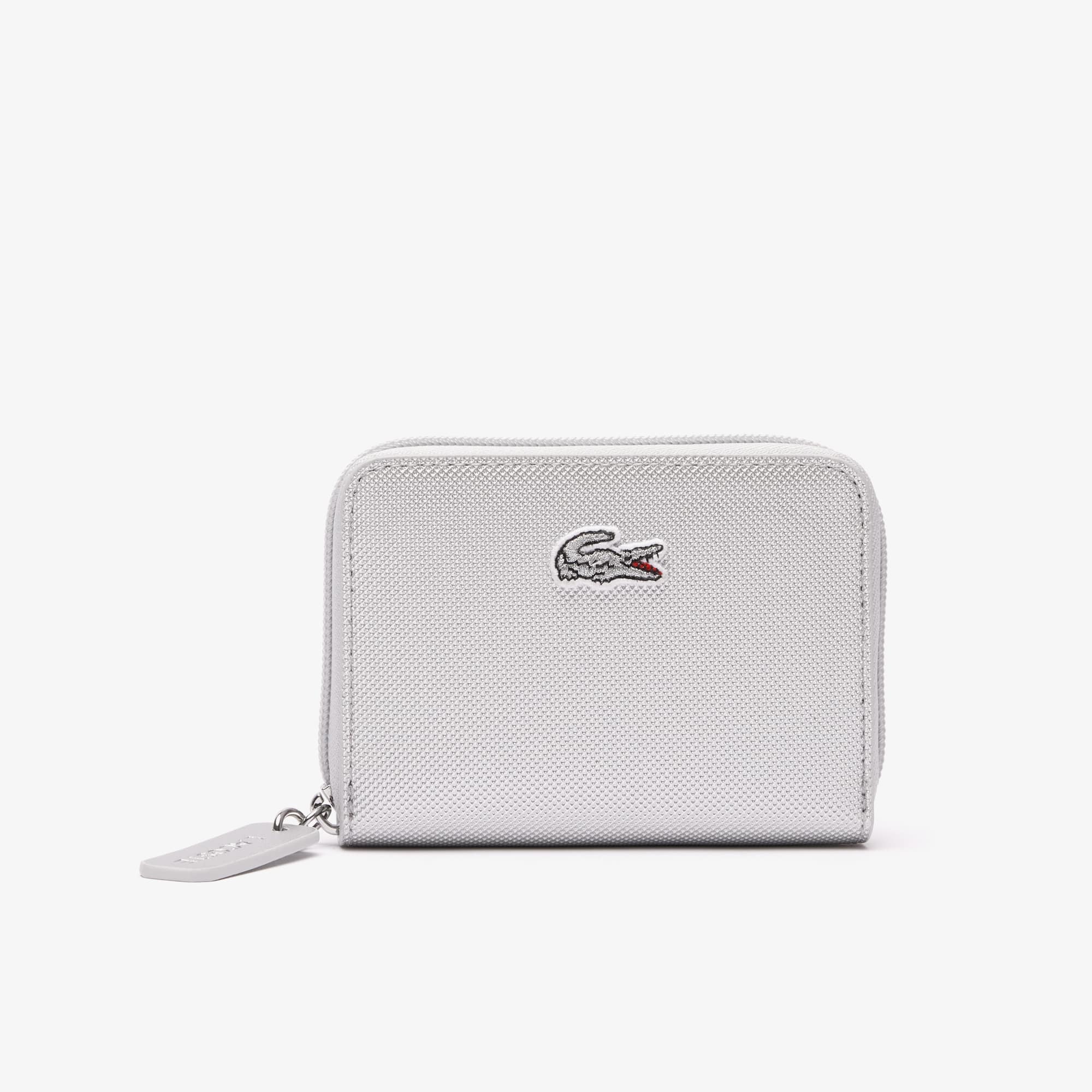 Porte-monnaie zip L.12.12 en toile enduite argent Portefeuilles & Petite Maroquinerie - Gris - Lacoste - Femme